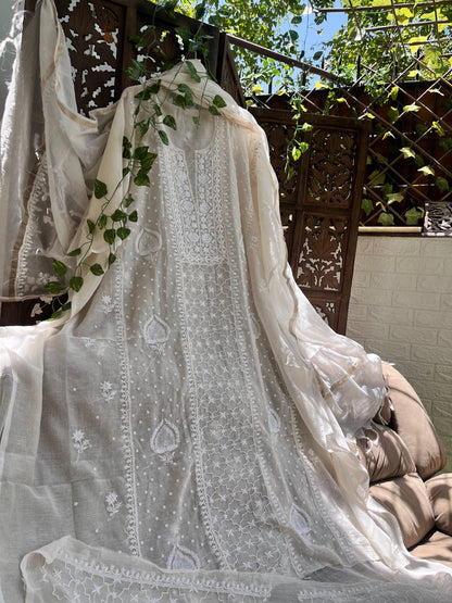 Dyeble Mulmul Kurta Dupatta Set with Cotton Bottom