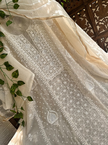 Dyeble Mulmul Kurta Dupatta Set with Cotton Bottom