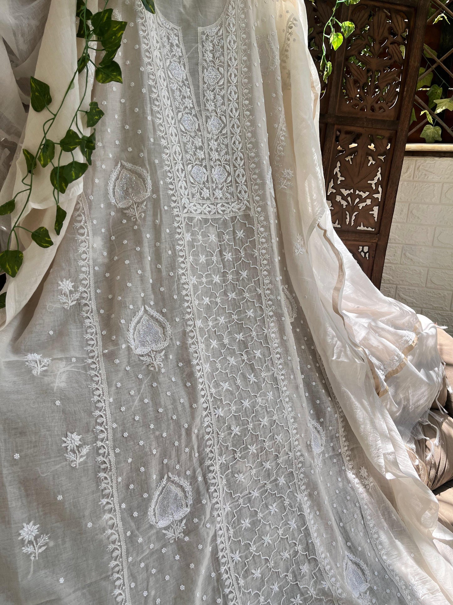 Dyeble Mulmul Kurta Dupatta Set with Cotton Bottom
