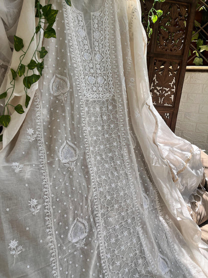 Dyeble Mulmul Kurta Dupatta Set with Cotton Bottom