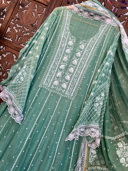 Hand Embroidered Pure Mul Anarkali & Dupatta Set