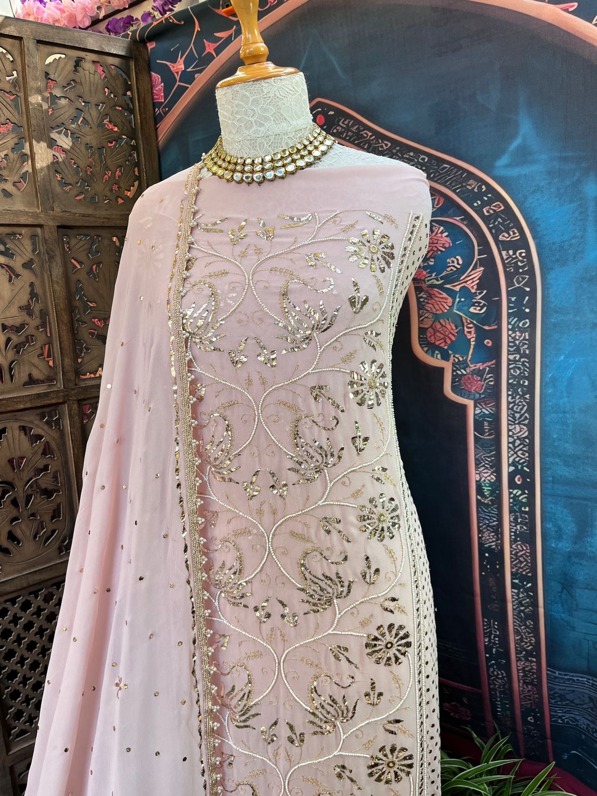 Exquisite Georgette Kurta, Dupatta & Crepe Bottom