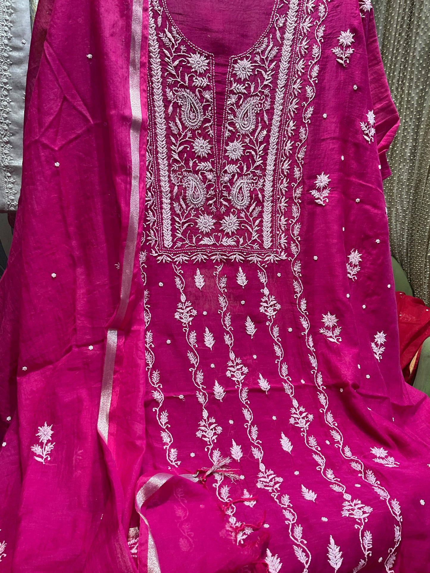 Mulmul Chikankari Kurta & Dupatta Set