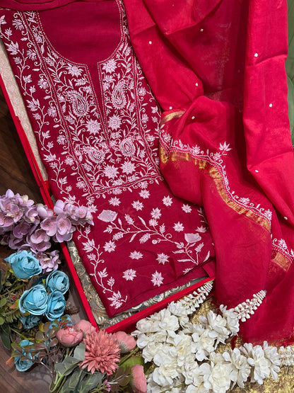 Mulmul Chikankari Kurta & Dupatta Set