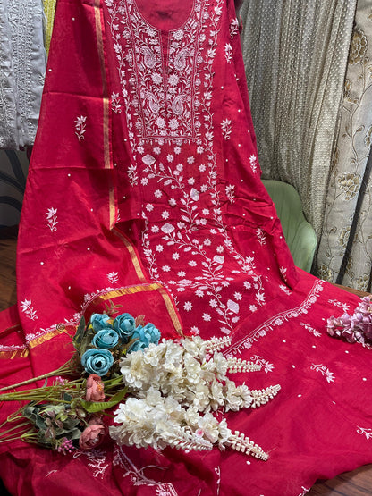 Mulmul Chikankari Kurta & Dupatta Set