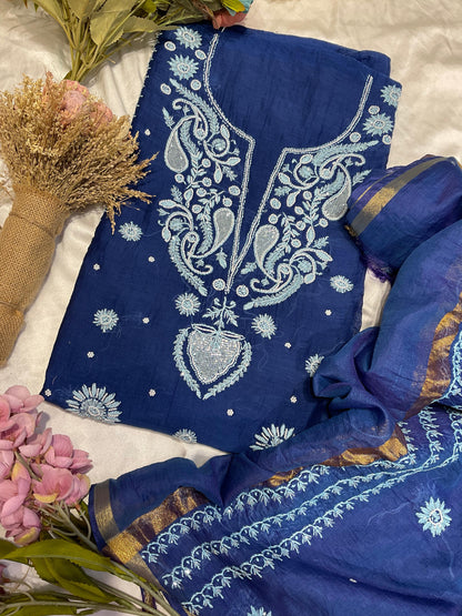 Pure Mulmul Chikankari Kurta & Dupatta Set