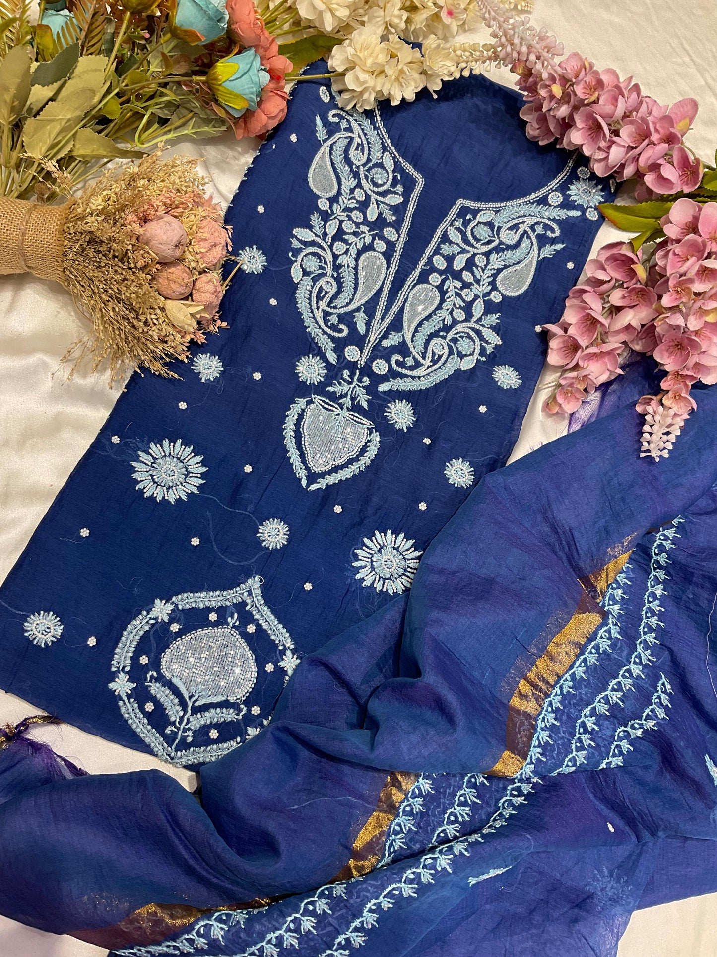 Pure Mulmul Chikankari Kurta & Dupatta Set