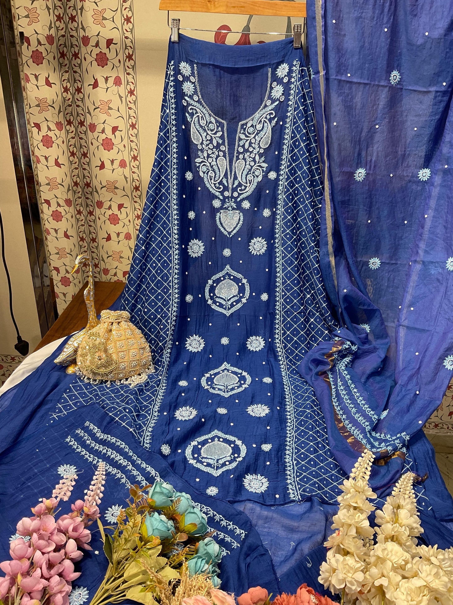 Pure Mulmul Chikankari Kurta & Dupatta Set