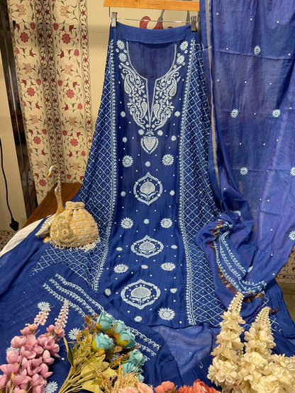 Pure Mulmul Chikankari Kurta & Dupatta Set