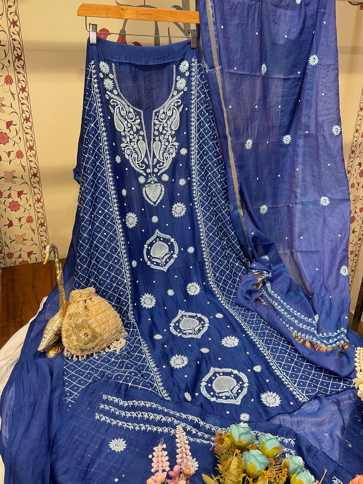 Pure Mulmul Chikankari Kurta & Dupatta Set