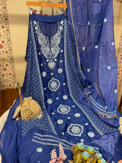 Pure Mulmul Chikankari Kurta & Dupatta Set