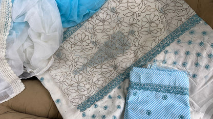 Cotton Chikankari Kurta Set with Chiffon Dupatta