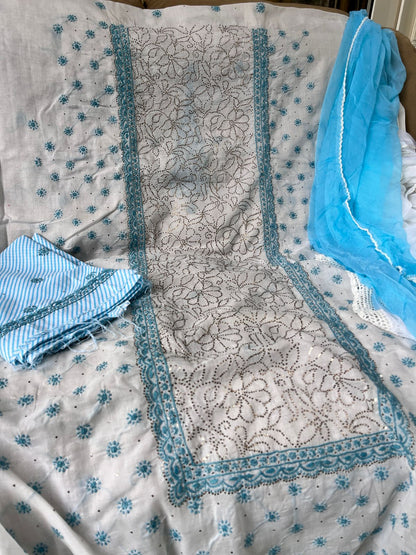 Cotton Chikankari Kurta Set with Chiffon Dupatta