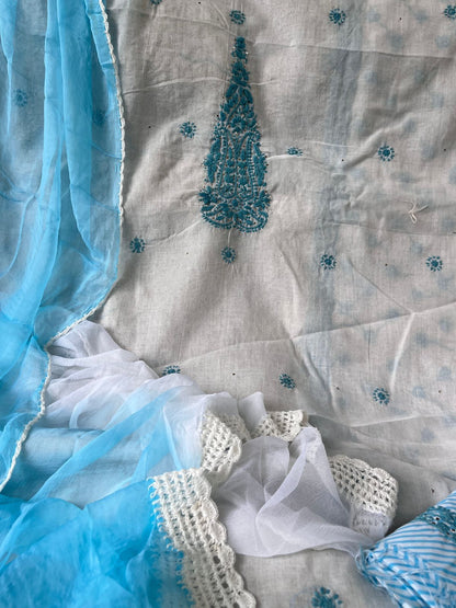 Cotton Chikankari Kurta Set with Chiffon Dupatta