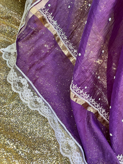 Mulmul Chanderi Kurta, Dupatta & Cotton Bottom Set