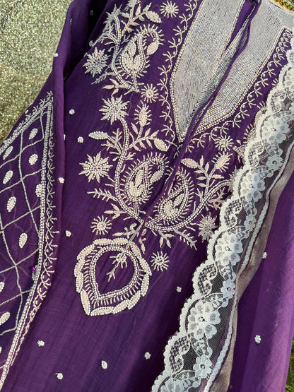 Mulmul Chanderi Kurta, Dupatta & Cotton Bottom Set