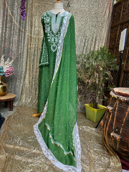 Mulmul Chanderi Kurta, Dupatta & Cotton Bottom Set