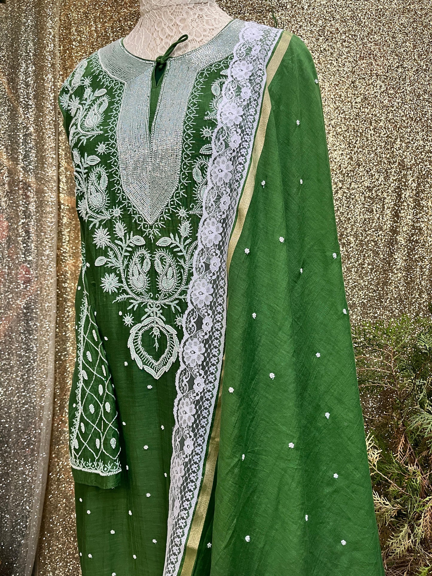 Mulmul Chanderi Kurta, Dupatta & Cotton Bottom Set