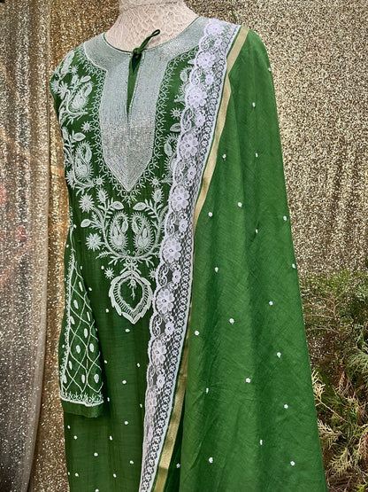 Mulmul Chanderi Kurta, Dupatta & Cotton Bottom Set