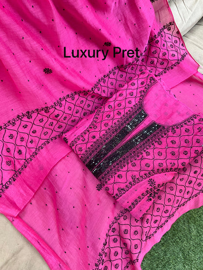 Celebrate the Season in Grace – Semi-Stitched Anarkali Dupatta Set in Mulmul Chanderi