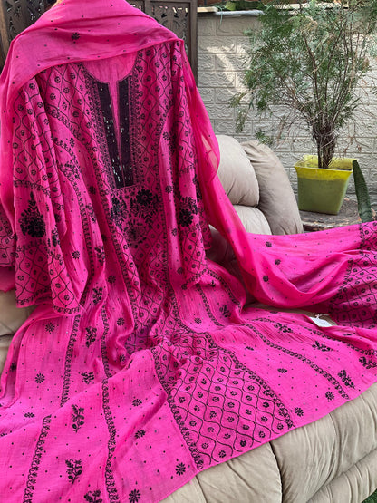 Celebrate the Season in Grace – Semi-Stitched Anarkali Dupatta Set in Mulmul Chanderi