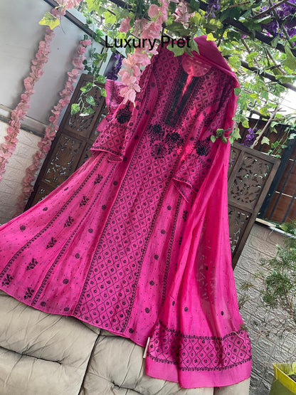 Celebrate the Season in Grace – Semi-Stitched Anarkali Dupatta Set in Mulmul Chanderi