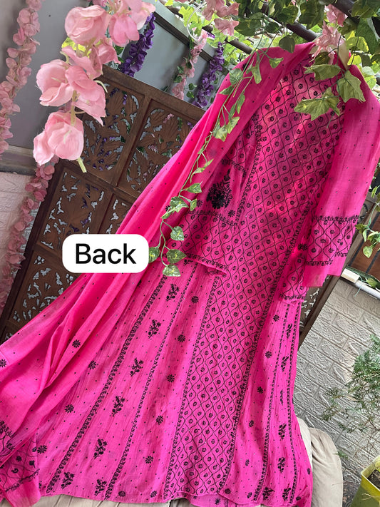 Celebrate the Season in Grace – Semi-Stitched Anarkali Dupatta Set in Mulmul Chanderi