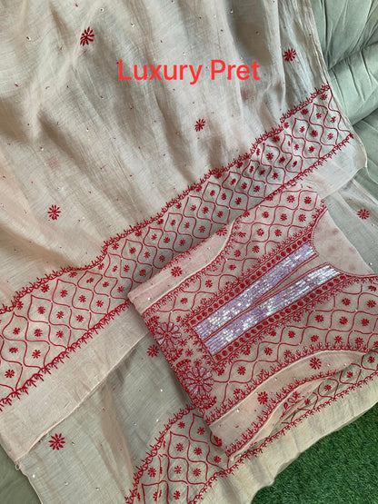 Celebrate the Season in Grace – Semi-Stitched Anarkali Dupatta Set in Mulmul Chanderi