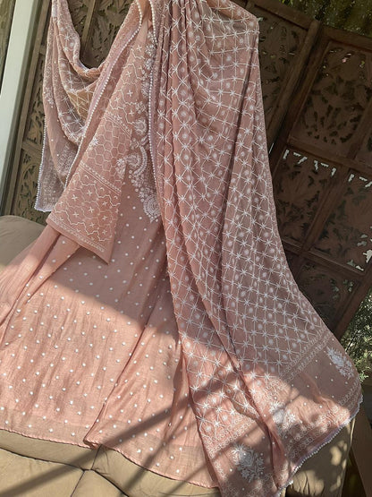 Ensemble Kurta en pur Mulmul avec Dupatta brodé (Lot de 3) (Non cousu)