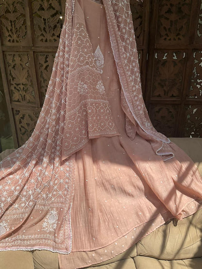 Ensemble Kurta en pur Mulmul avec Dupatta brodé (Lot de 3) (Non cousu)