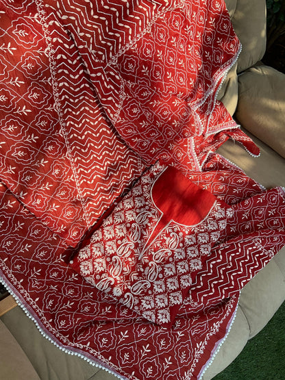 Kurta Set with Chikankari Work with Embellished Dupatta (Set of 3) (Stitched)