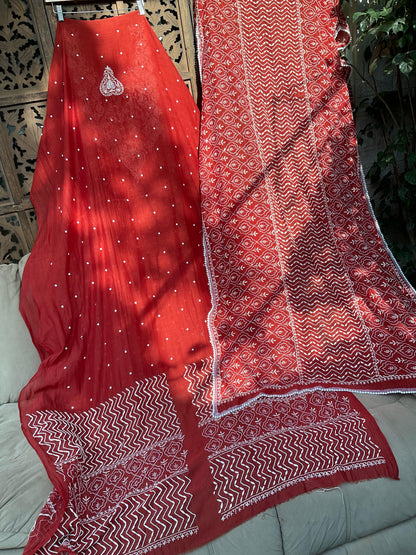 Kurta Set with Chikankari Work with Embellished Dupatta (Set of 3) (Stitched)