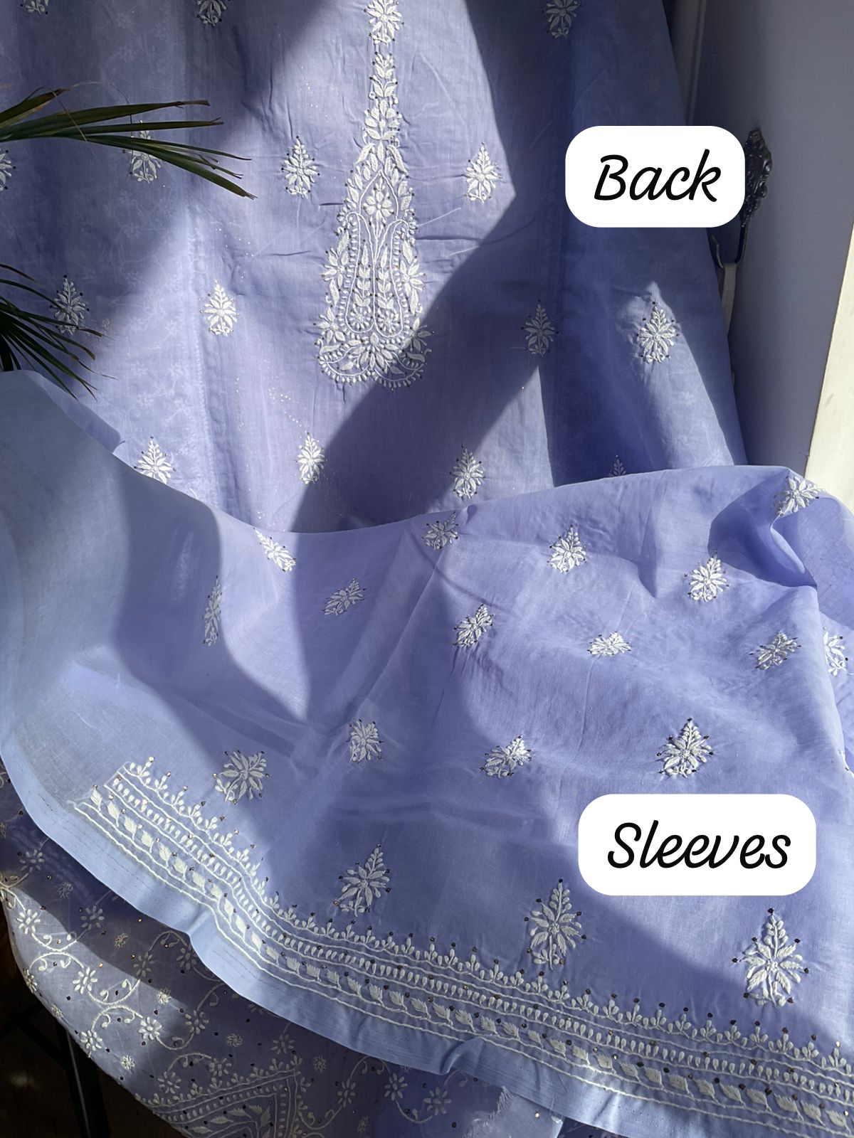 Ensemble Kurta en voile de pur coton avec broderie Chikankari Jaal et Mukaish et dupatta en mousseline (lot de 3) (non cousu)