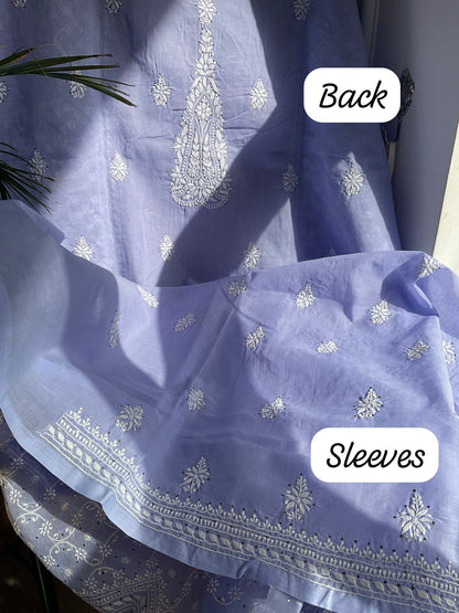 Ensemble Kurta en voile de pur coton avec broderie Chikankari Jaal et Mukaish et dupatta en mousseline (lot de 3) (non cousu)