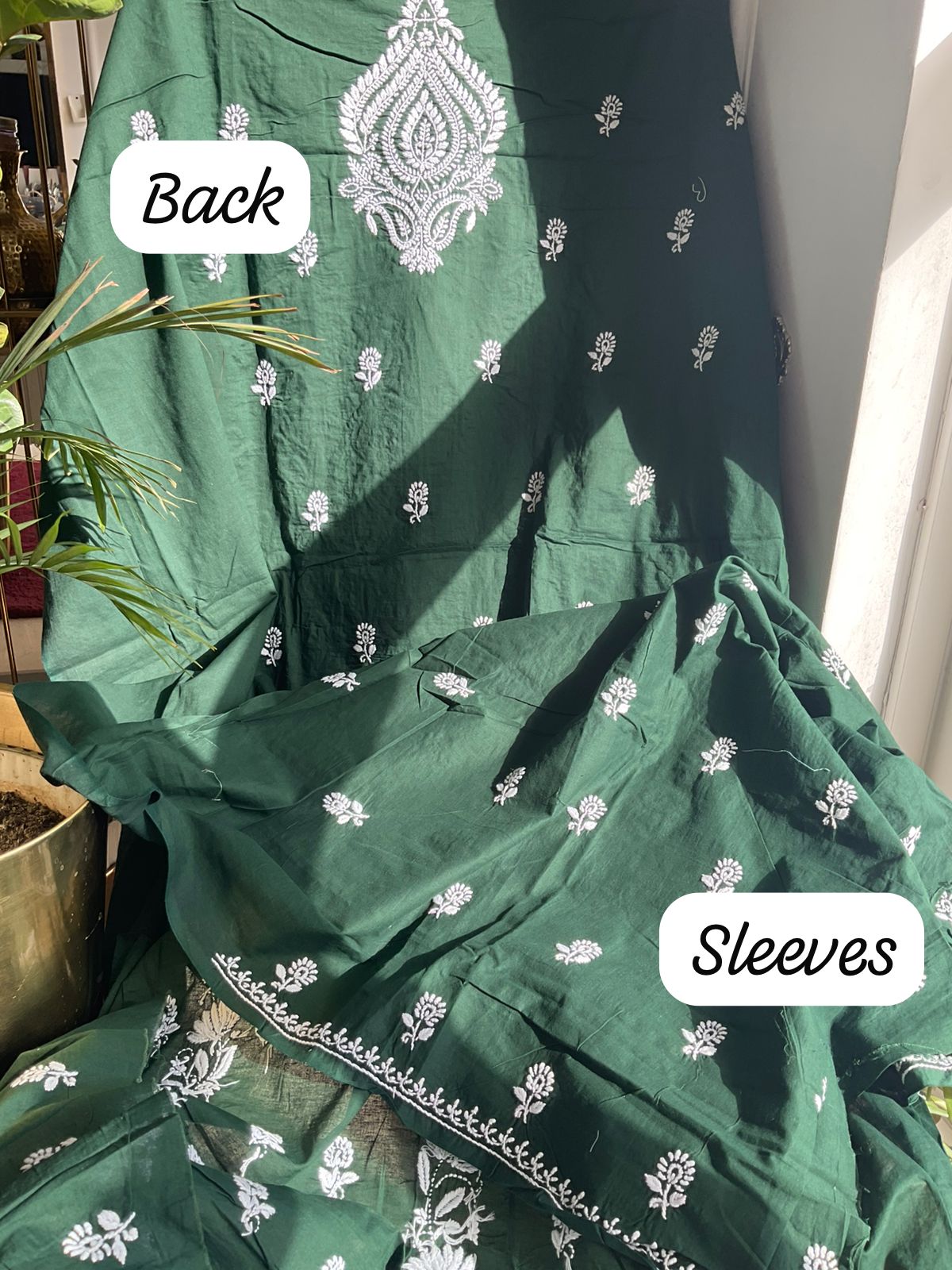 Ensemble Kurta en pur coton avec dupatta Kota imprimé Chikankari et Bandhani (Lot de 3) (Non cousu)