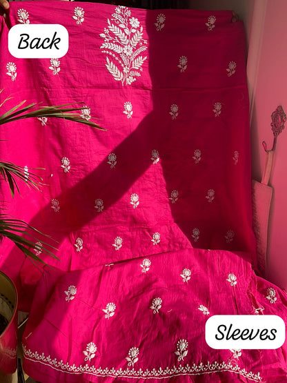 Ensemble Kurta en pur coton avec Dupatta Kota imprimé Chikankari et Leheriya (Lot de 3) (Non cousu)