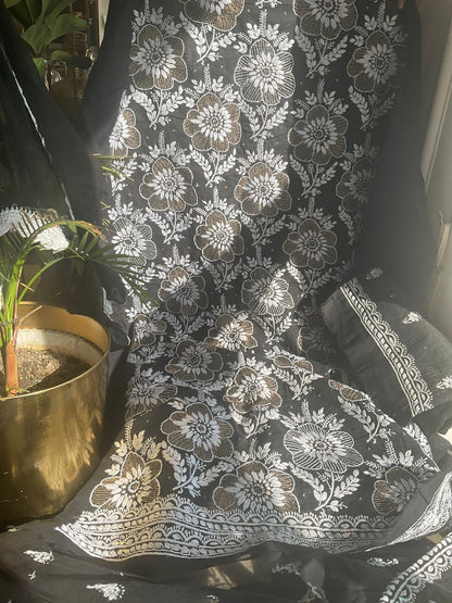 Pure Cotton Voile Kurta Set with Chikankari & Aari Work with Chiffon Dupatta (Set of 3) (Unstitched)