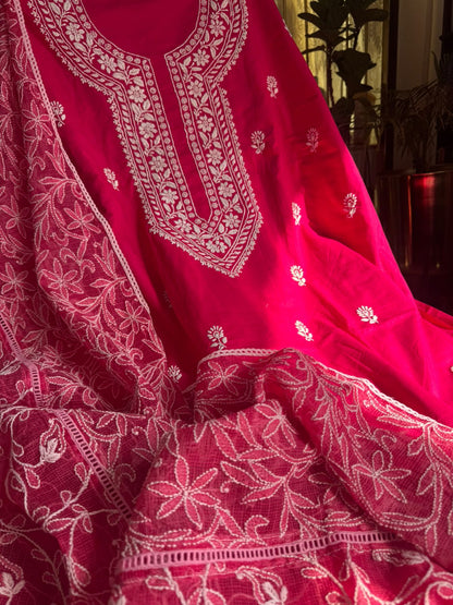 Ensemble Kurta en voile de pur coton avec motifs Chikankari Boota et Jaal et dupatta Kota (ensemble de 2) (non cousu)