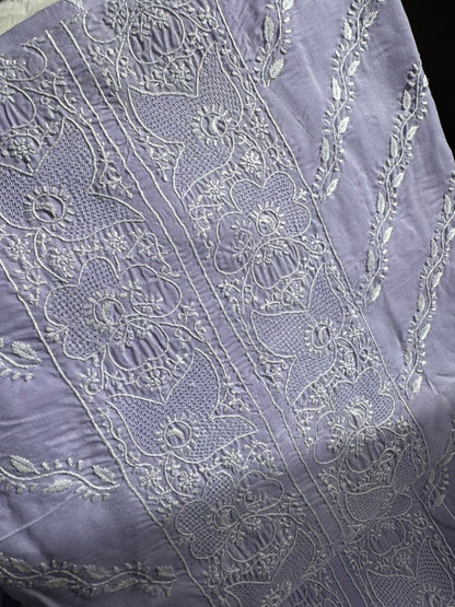Pure Cotton Voile Suit Set with Chikankari & Hand Jaali Work with Chiffon Dupatta (Set of 3) (Unstitched)