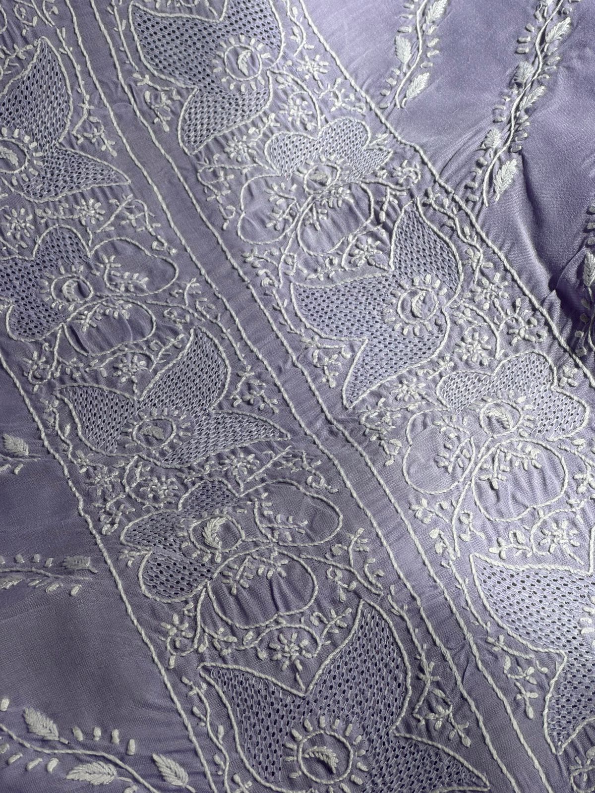 Pure Cotton Voile Suit Set with Chikankari & Hand Jaali Work with Chiffon Dupatta (Set of 3) (Unstitched)