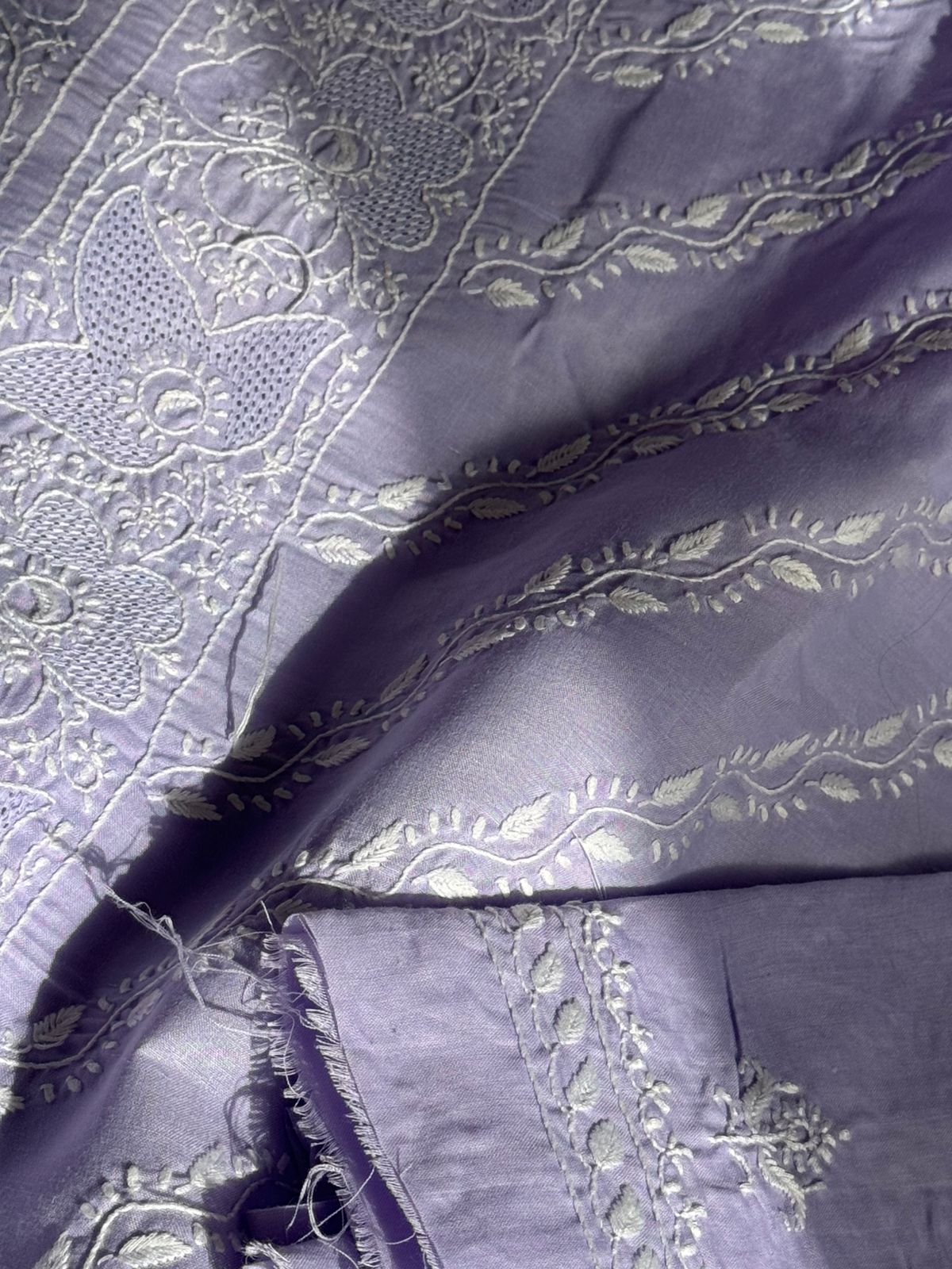 Pure Cotton Voile Suit Set with Chikankari & Hand Jaali Work with Chiffon Dupatta (Set of 3) (Unstitched)