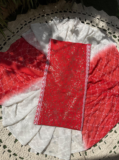 Cotton Voile Suit Set with Mukaish & Chikankari Work with All-Over Jaali Mulmul Dupatta (Set of 3) (Unstitched)