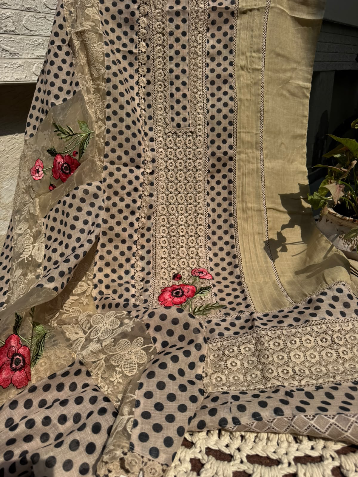 Cotton Linen Suit Set with Karachi Prints & Embroidery (Set of 3) (Unstitched)