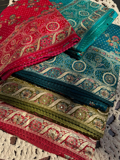 Jam Cotton Suit Set with All-Over Prints & Ghera Embroidery (Set of 3) (Unstitched)