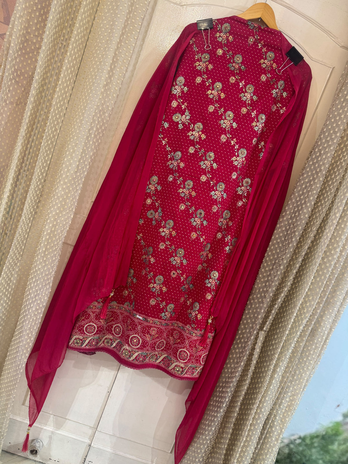 Jam Cotton Suit Set with All-Over Prints & Ghera Embroidery (Set of 3) (Unstitched)