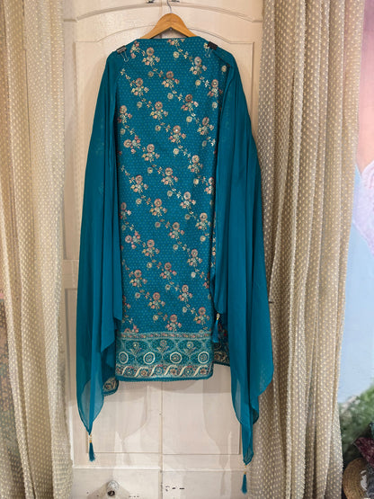 Jam Cotton Suit Set with All-Over Prints & Ghera Embroidery (Set of 3) (Unstitched)
