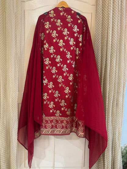 Jam Cotton Suit Set with All-Over Prints & Ghera Embroidery (Set of 3) (Unstitched)
