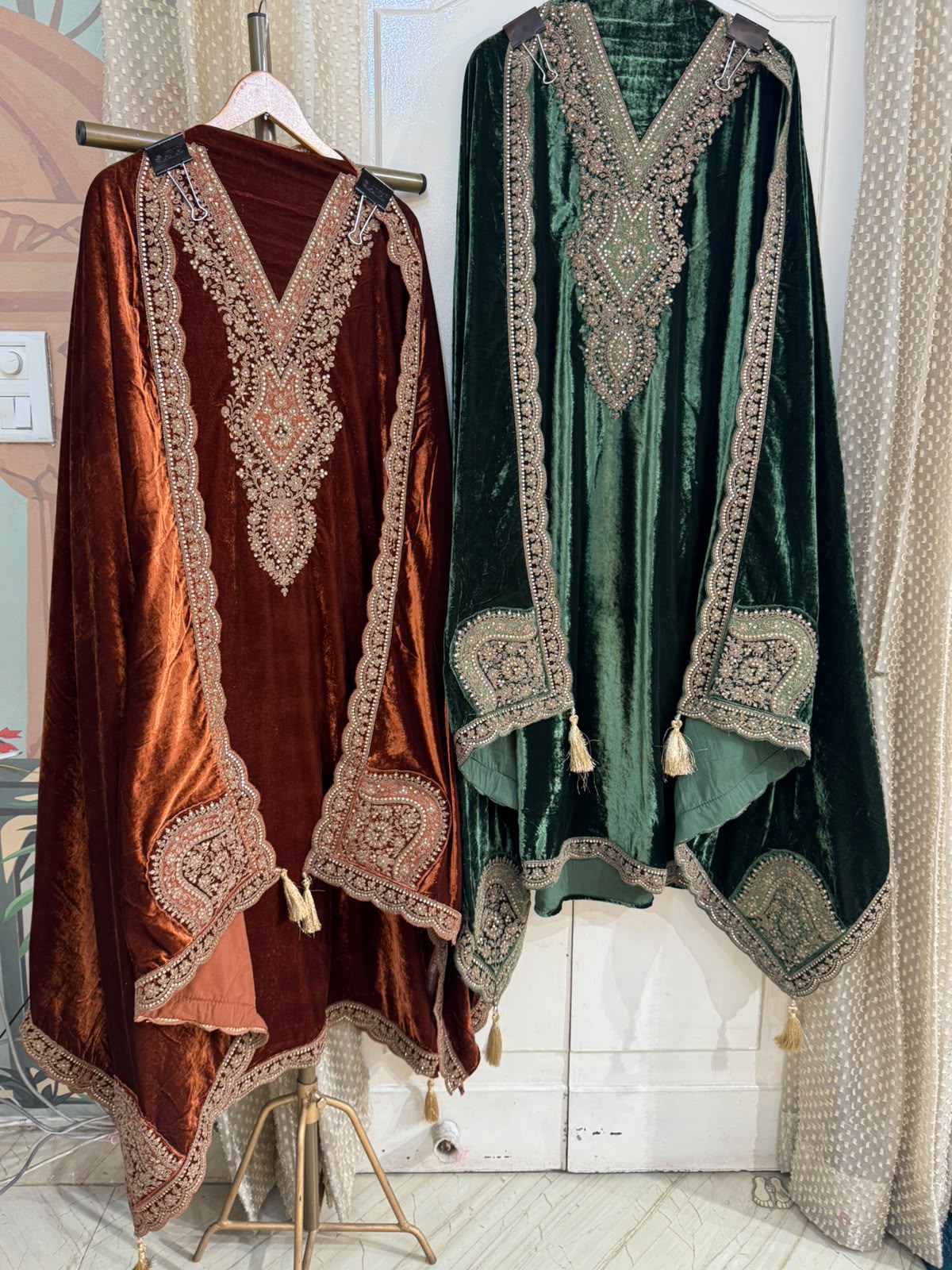Velvet Suit Set with Dori & Zari Embroidery (Set of 3) (Unstitched)