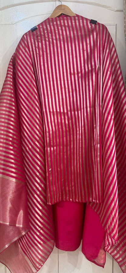 Banarasi Silk Suit Set with Boota Detailing & Tissue Work (Set of 3) (Unstitched)