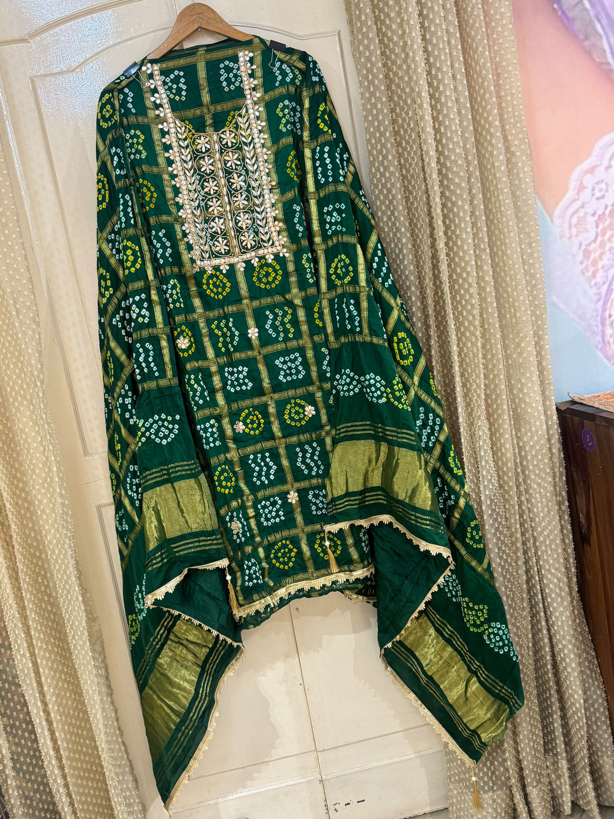 Gajji Silk Gharchola Suit Set with Gotta Patti & Dori Work (Set of 3) (Unstitched)